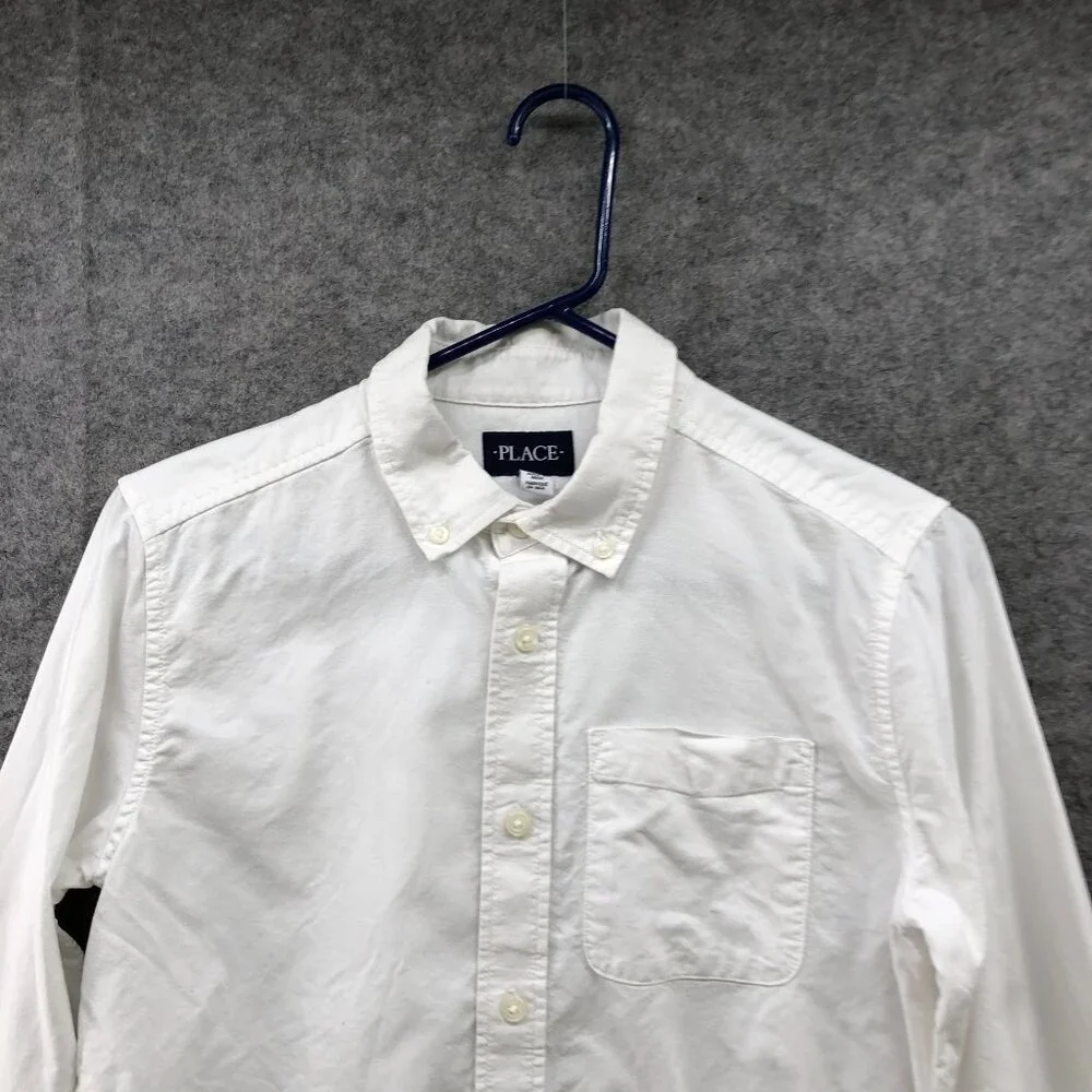 Children's Place Boys XXL 16 White Long Sleeve Button Down Shirt‎ Cotton Pocket